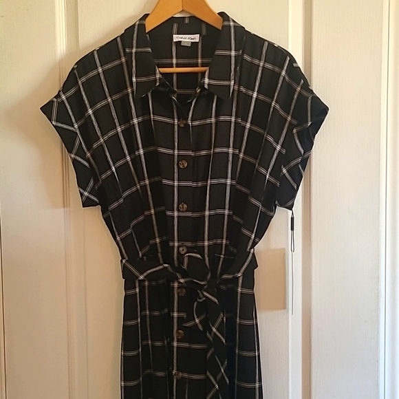 NWT Calvin Klein Gauzy windowpane shirt dress - Picture 6 of 10